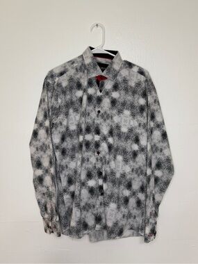 Maceoo Men’s Size 4/L Black White Abstract Button Down Shirt